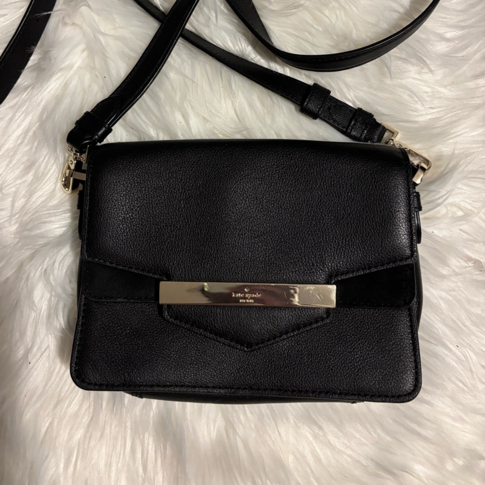 Kate Spade Black Crossbody Bag with Black Suede and Gold Accent